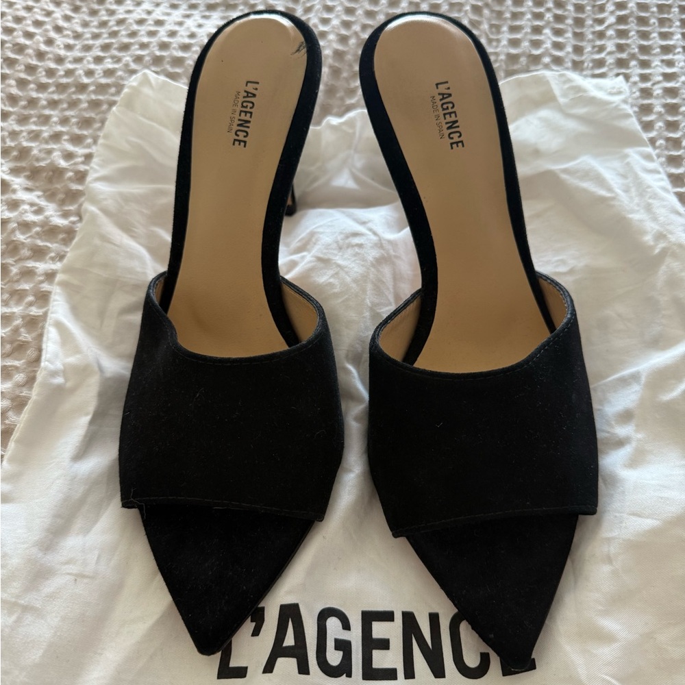 L'AGENCE Black Open Toe Mules